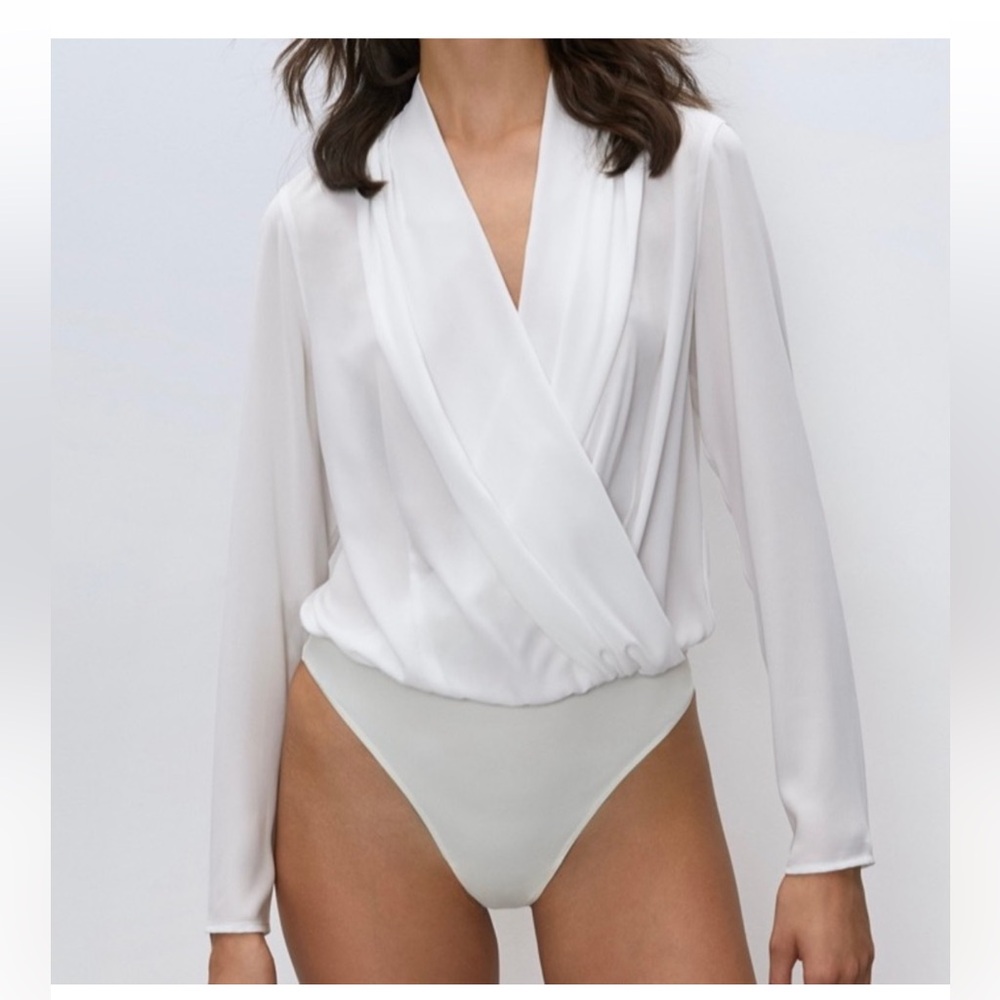 Babaton White Long Sleeve Bodysuit